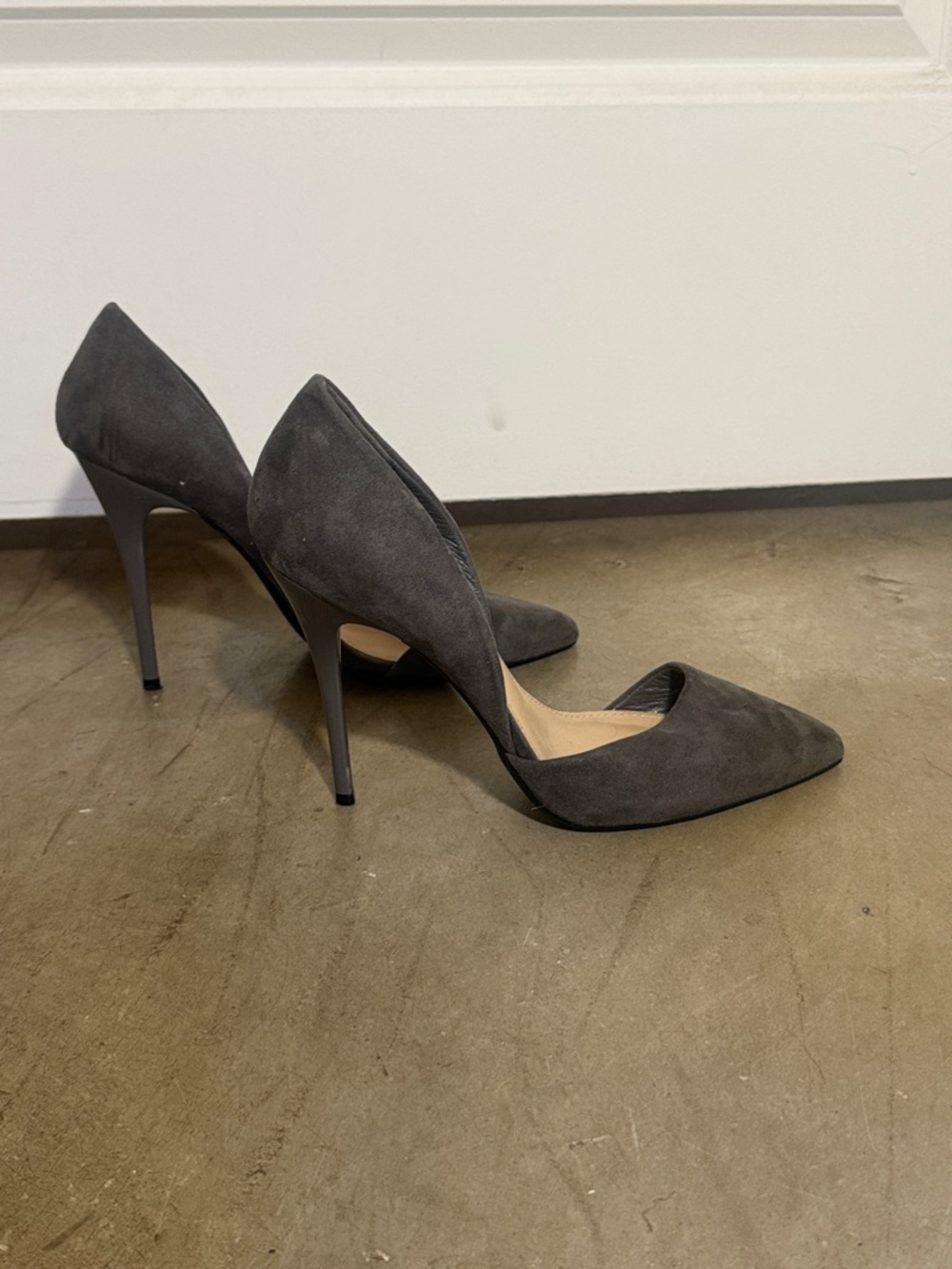 JustFab Dark Gray Suede Pointed-Toe D'Orsay Pumps